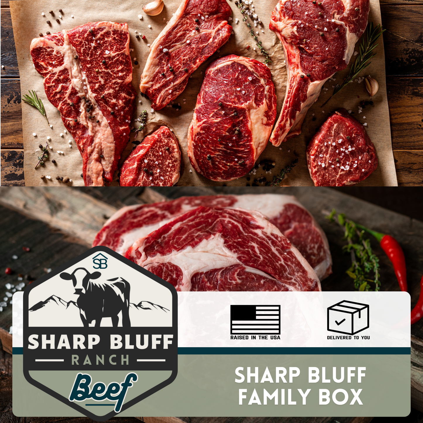 Sharp Bluff Family Grazing Box Deposit - 50 lbs. of Beef